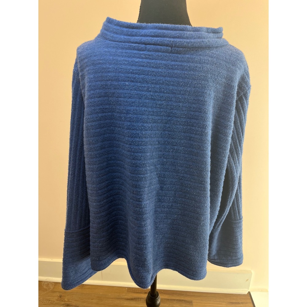 Habitat Clothes To Live In Blue Ribbed Funnel Neck Top Style Textured XL - Picture 3 of 8